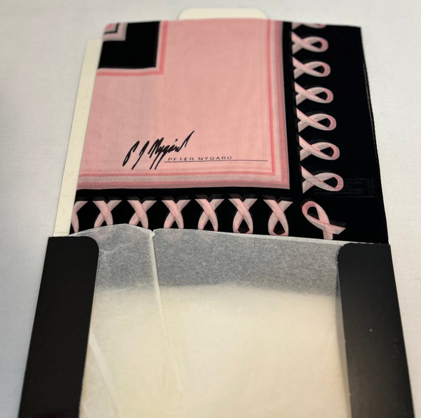 Ladies Scarf, Pink Ribbon Cancer Awareness 38" x 38" Pink/Black