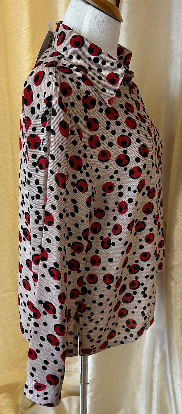 Ladies Long Sleeve Retro Red Dot Blouse, Size XL, 100% Polyester