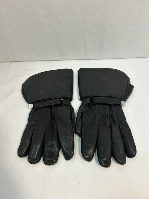 Men's Black Leather Gauntlet Gloves, Black, Large
