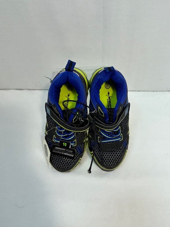 Children’s Boys Running Shoes, One Velcro Strap, Blk/Grn, Size 10