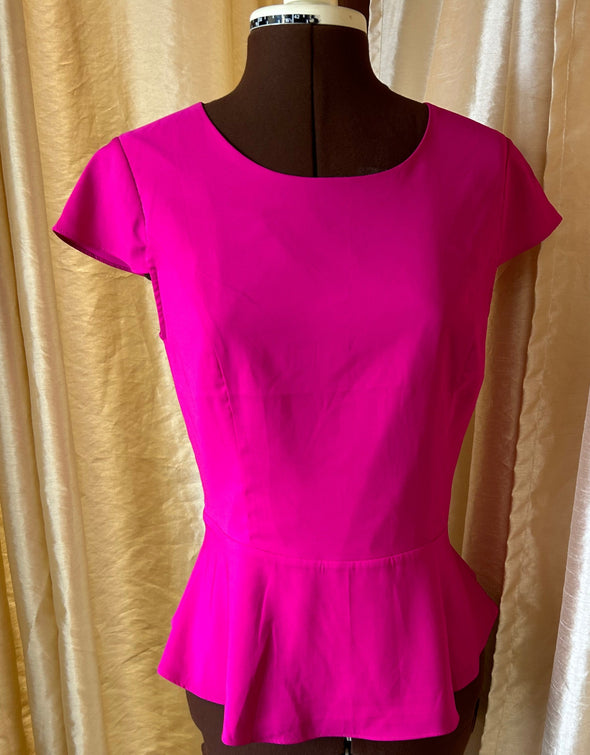 Peplum Style Cap Sleeve Blouse, Lined, Pink, Size Small, NEW