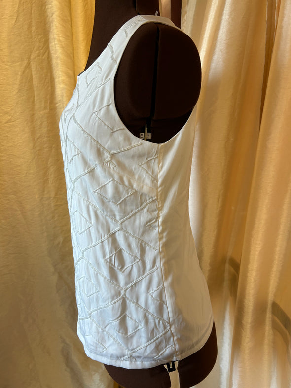 Beaded Sleeveless Top, White, Size 8