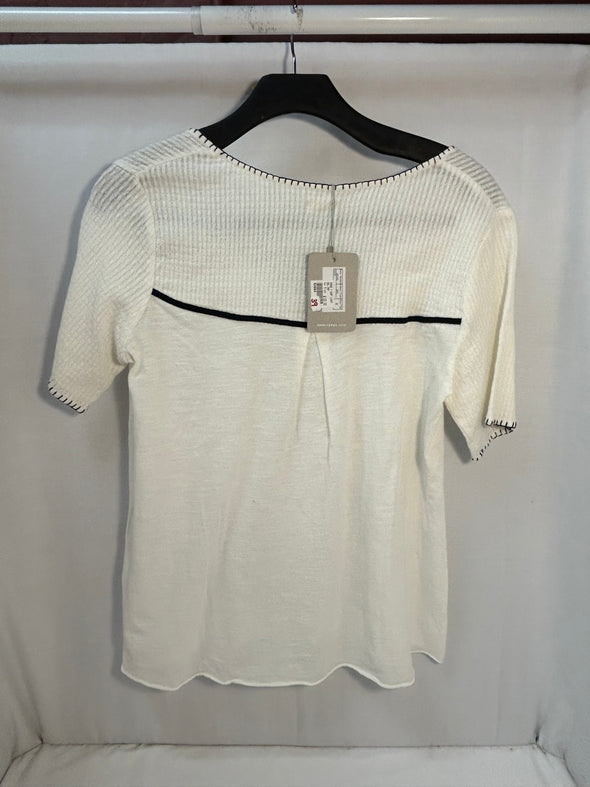 Short Sleeve Casual Pullover, White/Black, Small, NEW