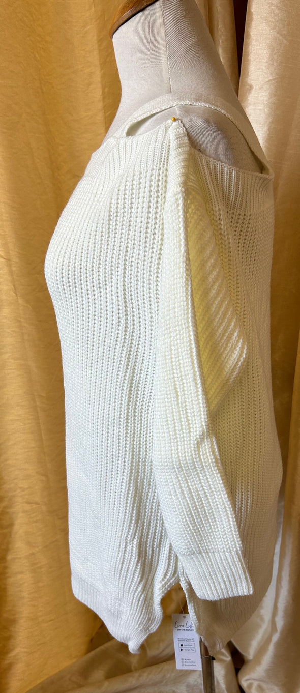 Ladies Cold-Shoulder White Sweater, 100% Acrylic, Size M/L