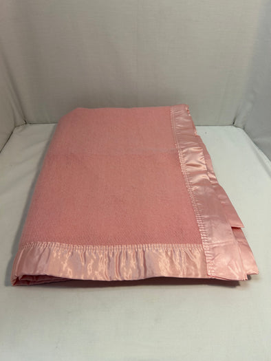 Vintage Pink Wool Blanket, 41" x 67.5", Excellent Condition