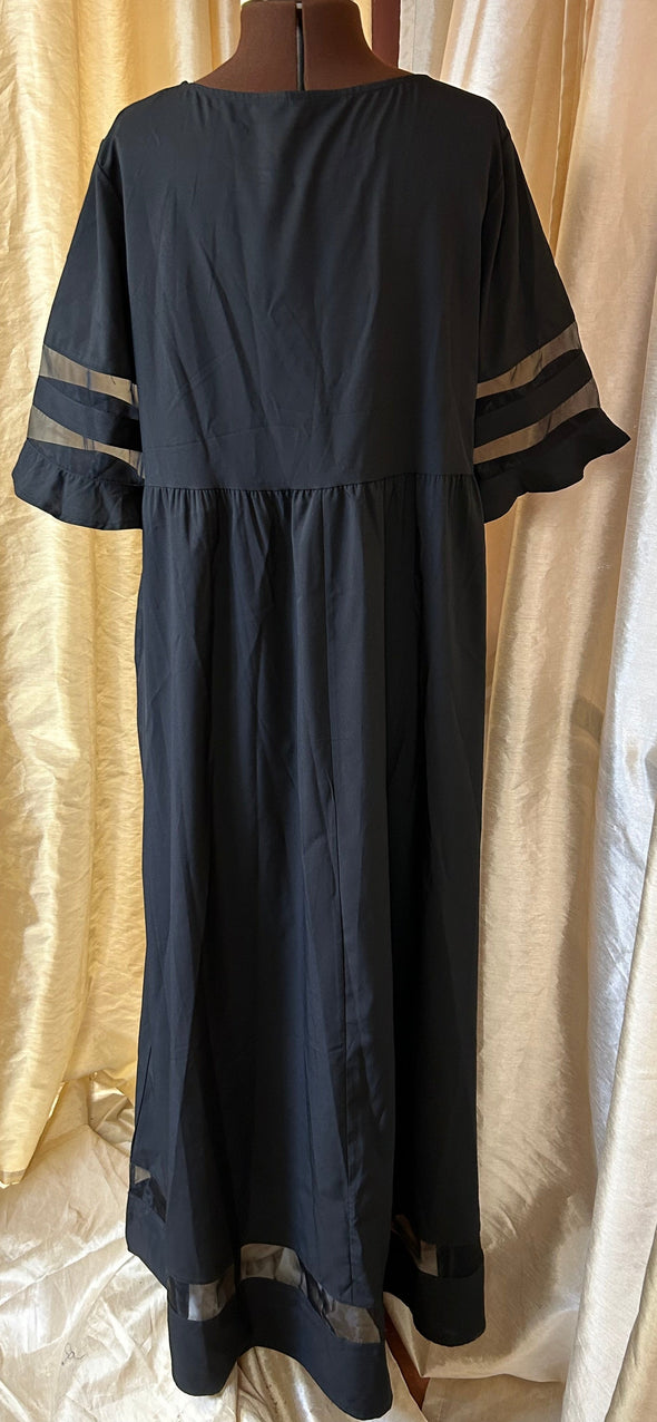 Maxi Bell Sleeve Dress, Black, Size 16, Polyester Blend, NEW