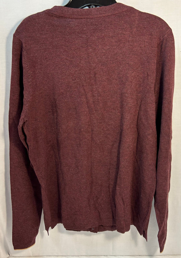 Ladies Button Front V-Neck Cardigan Sweater, Burgundy, Large, NEW