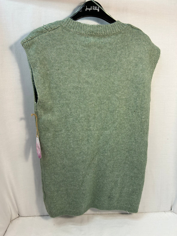 Women's V-Neck Sweater Vest, Green, Cable Pattern, Size Small