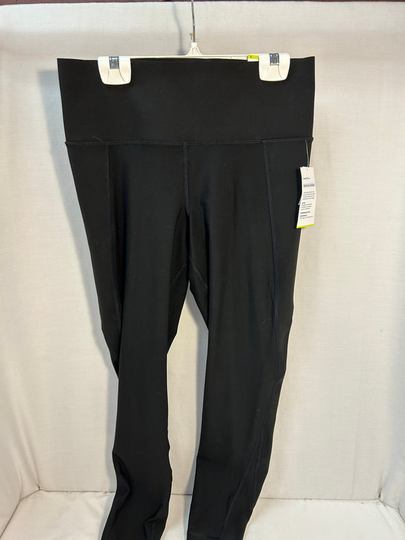 Active Wear High Waist Stretch Pants, Black, 7/8 Length Size Large