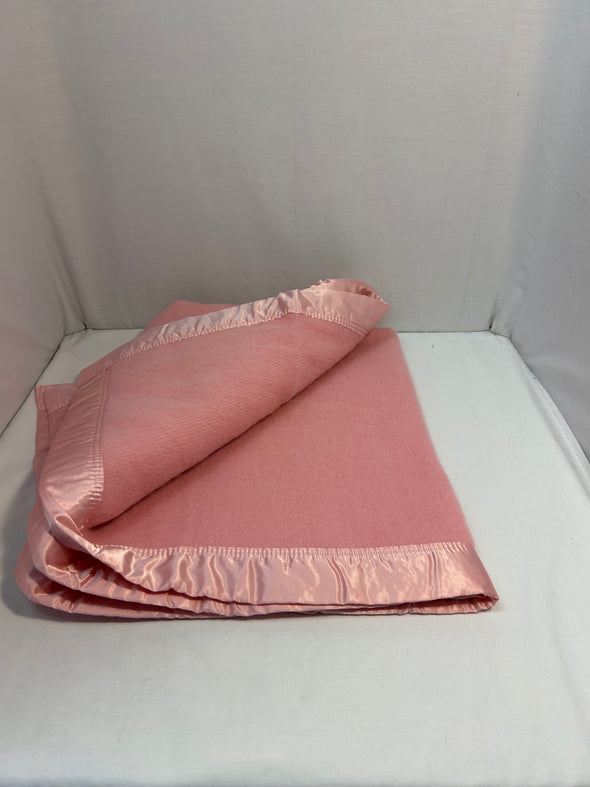 Vintage Pink Wool Blanket, 41" x 67.5", Excellent Condition