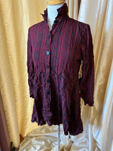 Ladies Tunic Top Dress, Black/Wine, Button Front, Small