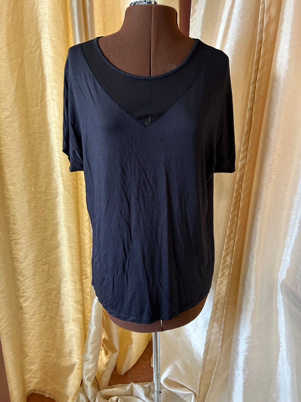 Short Sleeve V-Neck T-Shirt, Large, Black, NEW