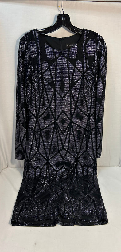 Ladies Long Sleeve Formal Black/Silver Dress, Lined, Size 10