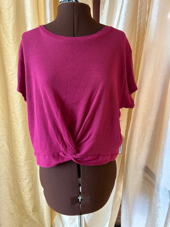 Ladies Short  Sleeve Rib Twist Pullover T-Shirt,