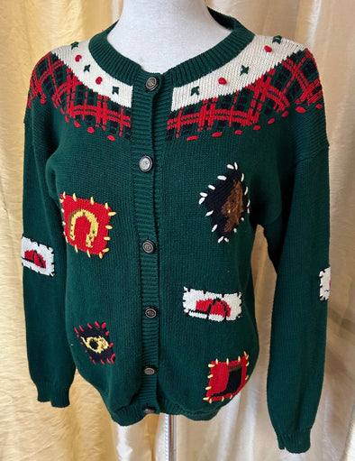 Ladies Vintage Christmas Equestrian Themed Sweater, Size Large, Cotton