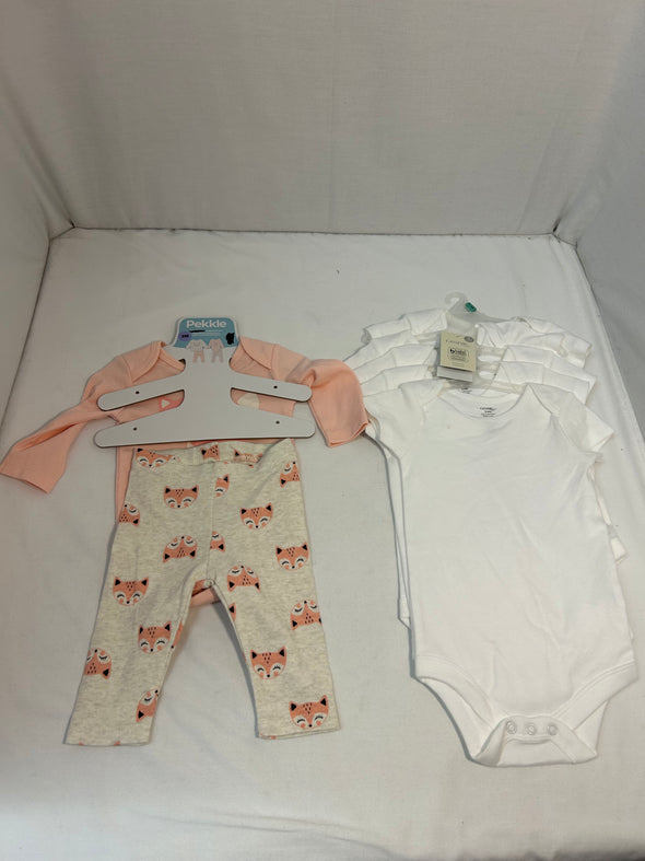 Infant Girl's 7  Piece Set, Body Suit & Pants, 5 SS Onesies, 3 Months