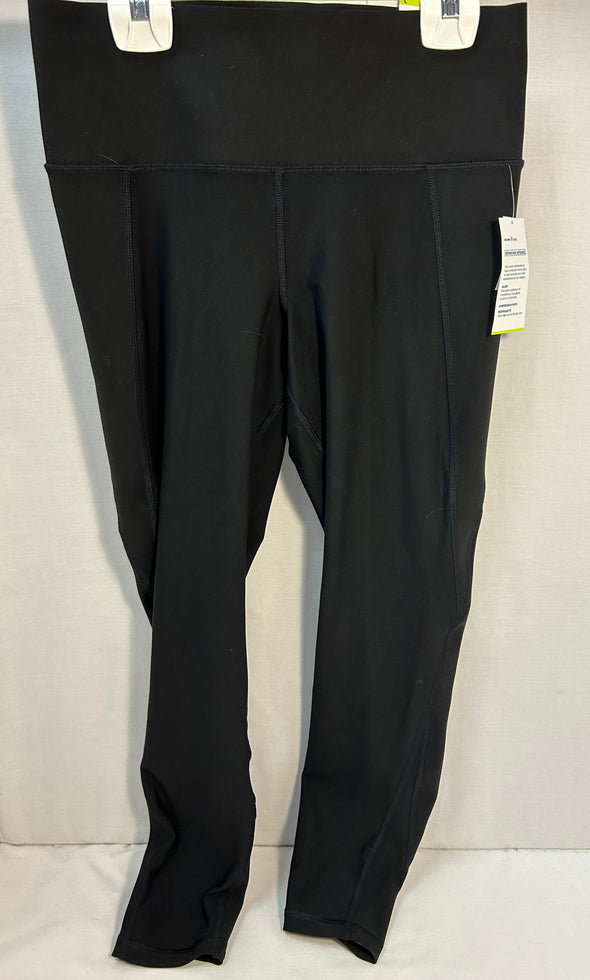 Active Wear High Waist Stretch Pants, Black, 7/8 Length Size Large