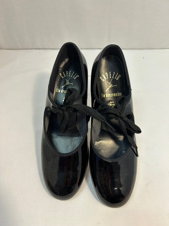 Classic Tie-Tap Dance Shoes, Black Patent, Size 7.5,