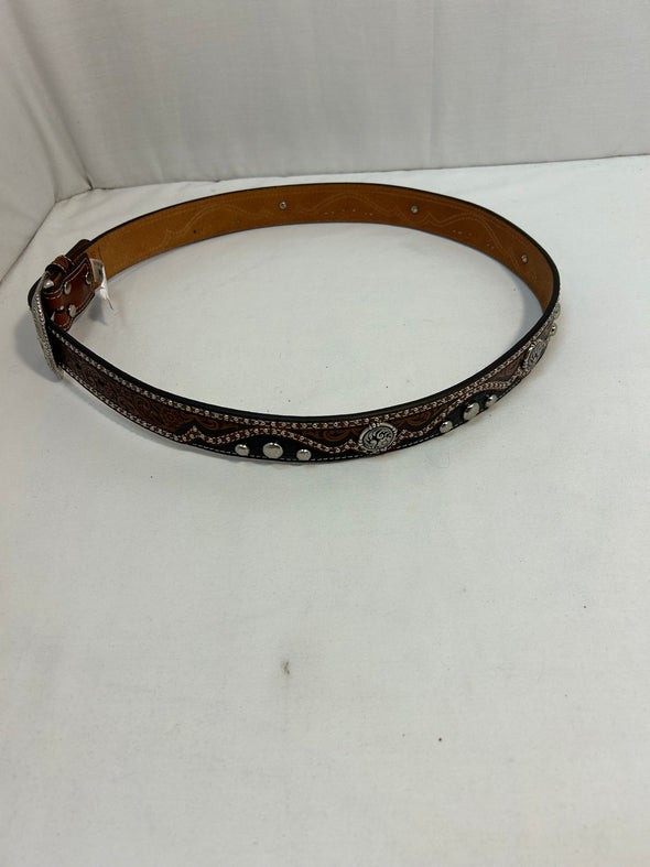 Men's Belt, Brown/Black Leather Silver Hardware, Size 40