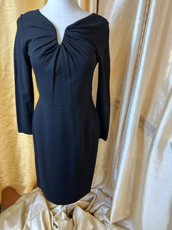 Black V-Neck Long Sleeve Formal Little Black Dress, Size 40