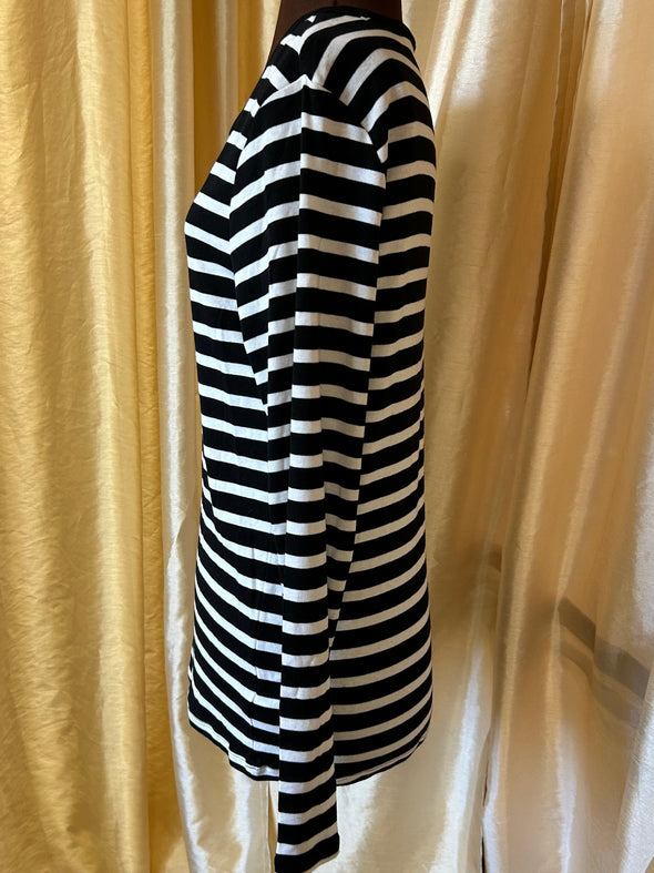 Ladies Stripe Pullover Top, Black & White, XL