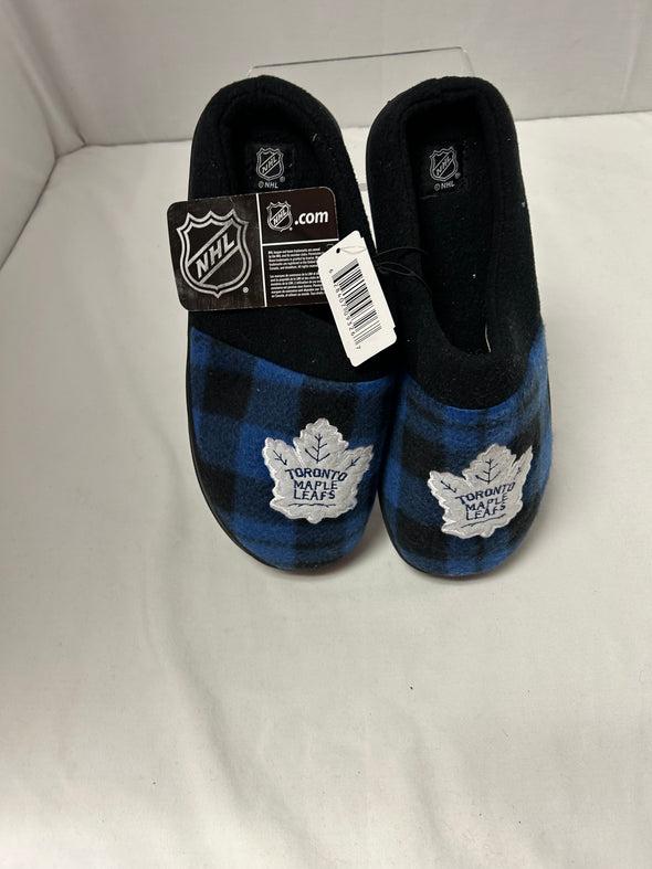 Men's Mule Slippers With Team Logo, Blue Plaid Size 9-10NEW