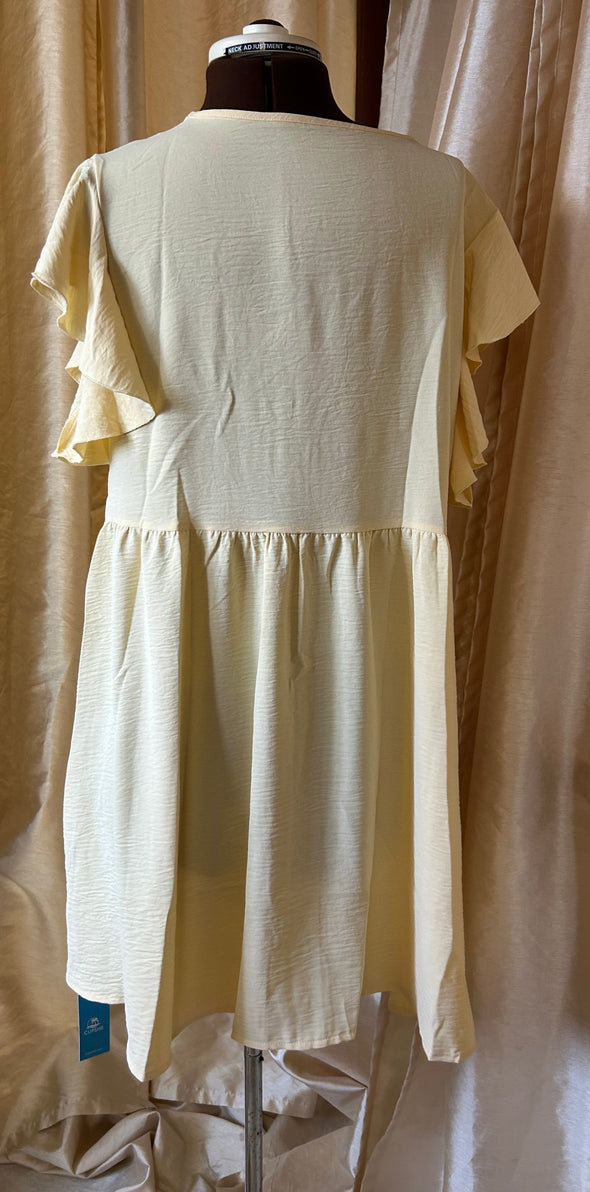 Short Sleeve Button Front Dress, Size Large, Yellow, 100% Polyester