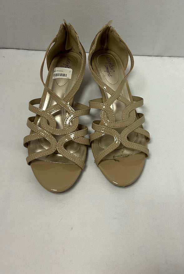 Ladies Strappy Wedge Sandals, Bone, Size 7