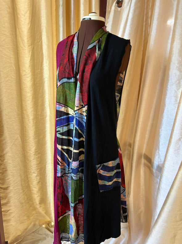 Ladies Sleeveless Multi-Colour Long Vest/Cardigan, Size Small