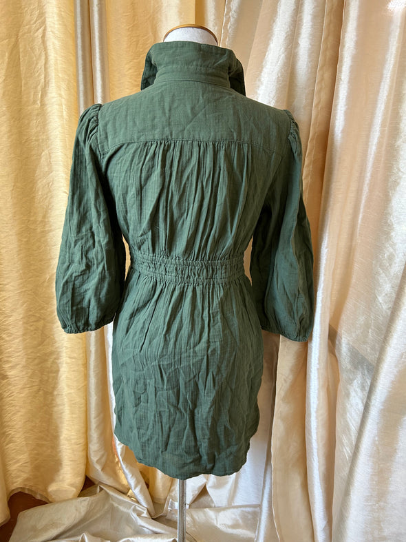 Ladies Long Sleeve Army Green Dress, Size Medium, 100% Cotton