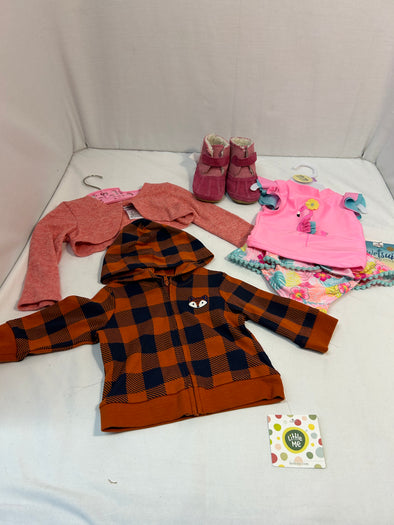 Infant Girl 5 Piece Set, Bathing Suit 9 Months, Bolero 18 Months, Hoodie 6-9 Months, pink Boots