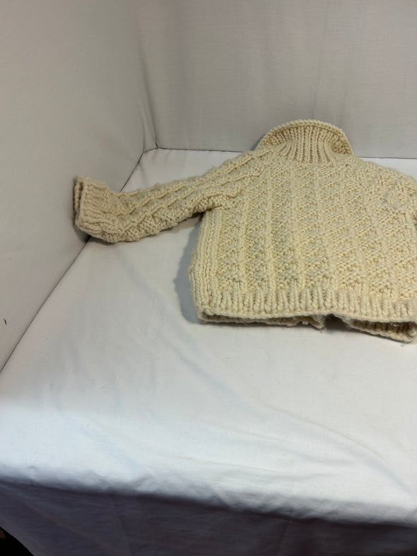 Child’s Cream Colour Hand-Knit Aran Fisherman Cardigan, Size 8-10