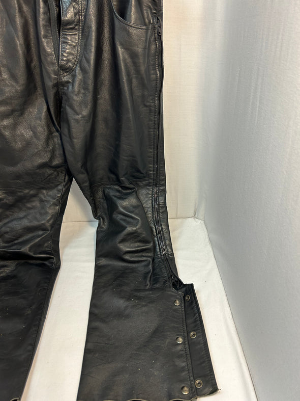 Men’s Vintage Leather Biker Pants, Black, Size Medium/Large