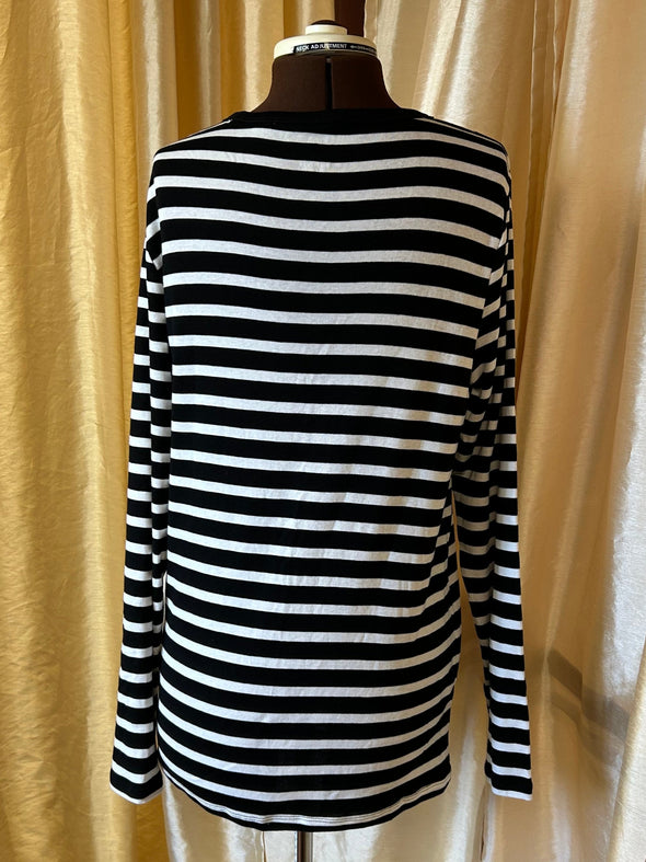 Ladies Stripe Pullover Top, Black & White, XL