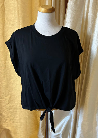 Ladies Short Sleeve Jersey Blouse, Black XL, NEW