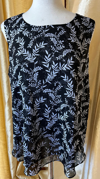 Leaf-Print Sleeveless Blouse, Flowy Fit, Size XL, NEW With Tags