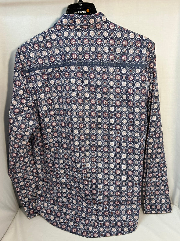 Men’s Long Sleeve Shirt, Blue Pattern, XL, NEW