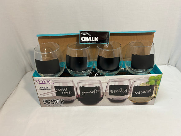 Set of 4 Chalkboard Wineglasses. 16 Oz. Great Christmas Gift