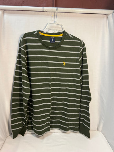 Men's Long Sleeve Green Stripe Sweater, Size Large, NEW