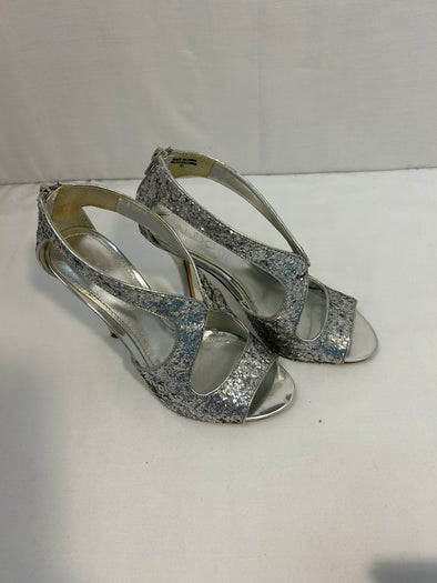 Strappy Sandal Shoes, Silver 4" Heel, Size 37, Good Used Condition