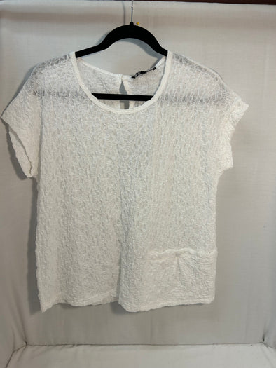 Ladies Short Sleeve Blouse, White, Size Medium Cotton Blend, NEW