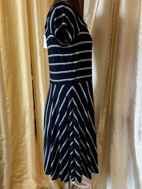 Short Sleeve Dress, Navy/White Stripe, Size Medium, NEW