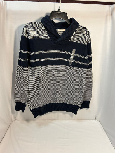 Youth Long Sleeve V-Neck Sweater, Size Large, Navy Stripe