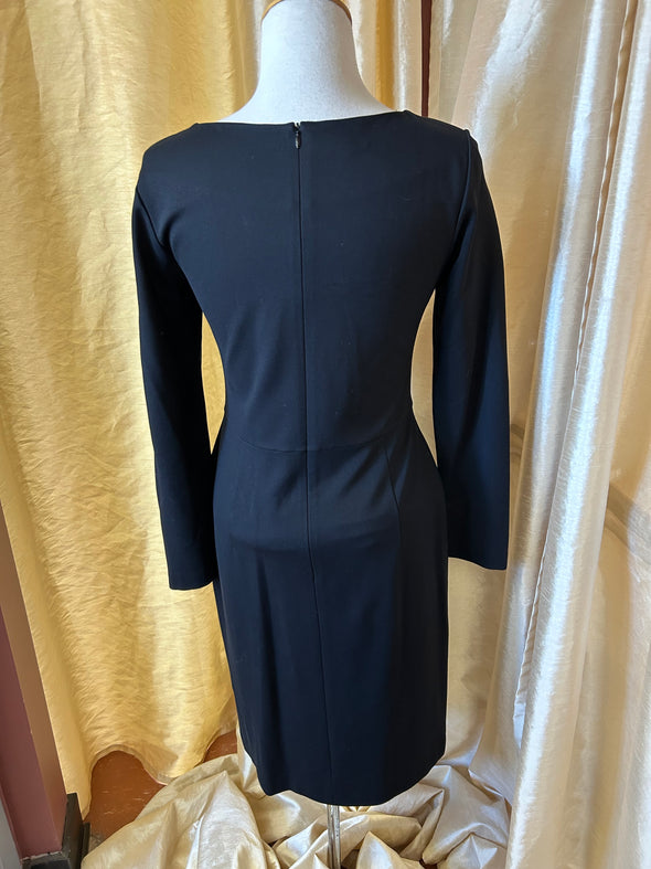 Black V-Neck Long Sleeve Formal Little Black Dress, Size 40