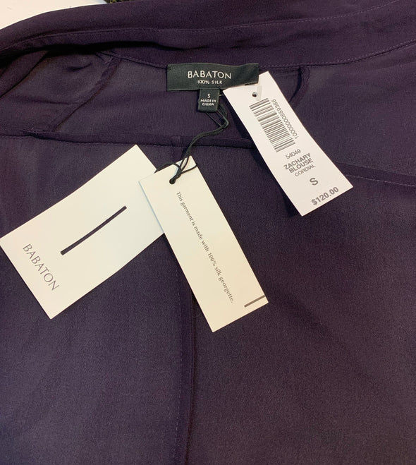 Ladies Drop Shoulder Purple Blouse, 100% Silk, Size Small, NEW