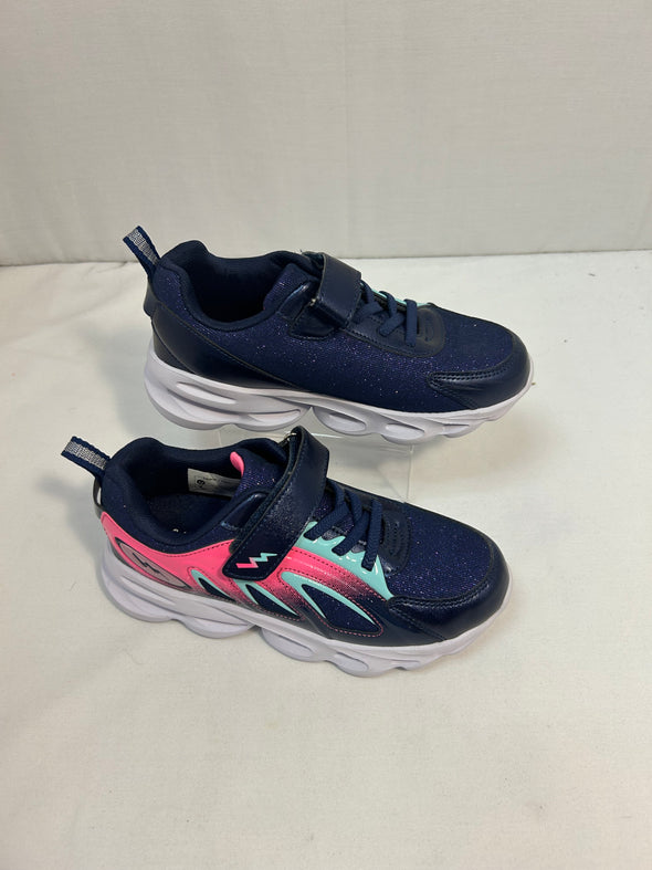 Girls Running Shoes, Blue Sparkle With Pink Trim, Size 3, NEW