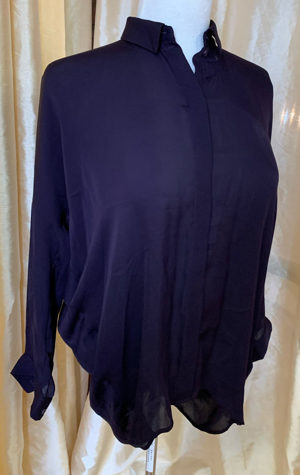 Ladies Drop Shoulder Purple Blouse, 100% Silk, Size Small, NEW