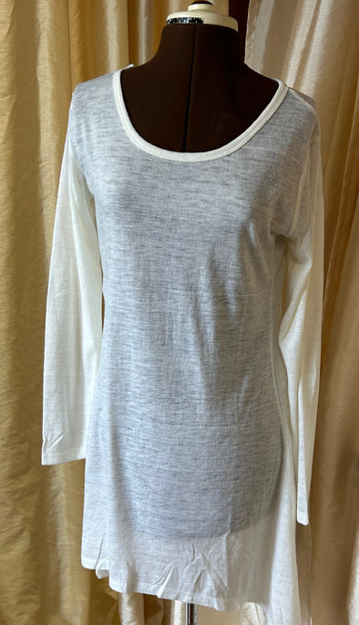 Ladies Long Sleeve T-Shirt Dress, Ecru, Size Large