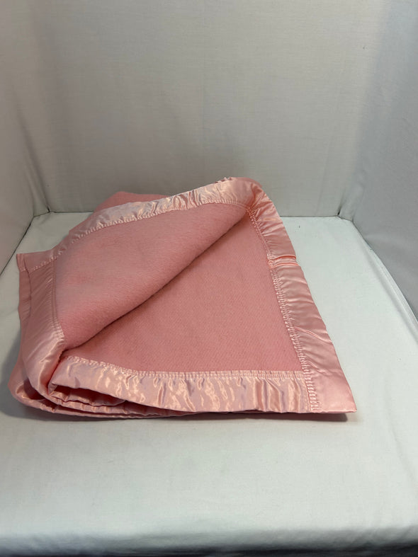 Vintage Pink Wool Blanket, 41" x 67.5", Excellent Condition