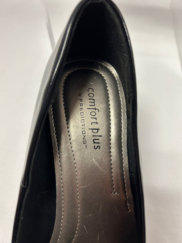 Black Faux Patent Shiny Shoes, 3" Heel, Comfort Plus, Size 8
